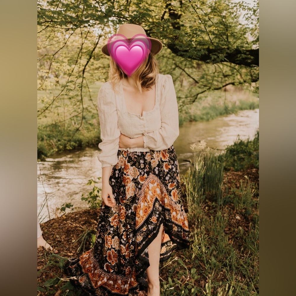 Boho Asymmetrical Skirt in Black and Orange Floral